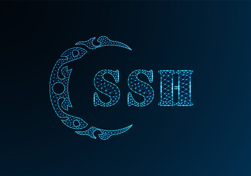 Low poly letter logo SSH design. SSH letter logo low poly vector design on blue color gradient background. SSH logo low poly design