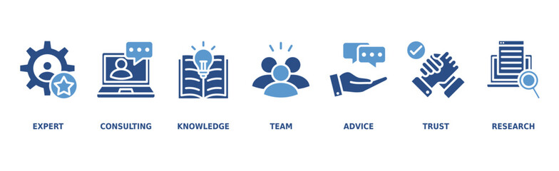 Expertise banner web icon vector illustration concept representing of high-level knowledge and experience with an icon of expert, consulting, knowledge, team, advice, trust, and research © Camallia Marroh