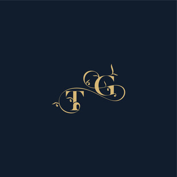 wedding initial monogram elegant leaf line concept TG organic and luxury style design letter