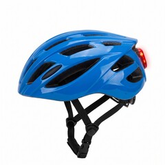Fototapeta premium Blue cycling helmet with black straps and reflective details