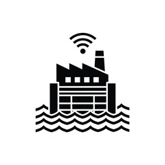 Obraz premium factory on water with wireless signal icon black silhouette on a white background high quality professional detailed modern elegant stylish