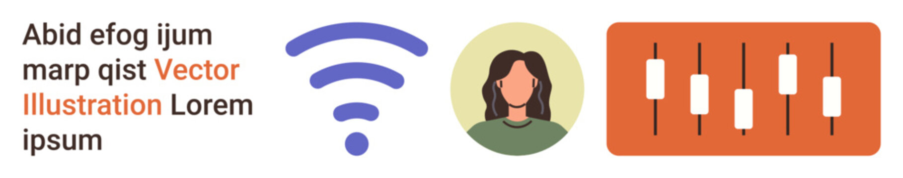 Communication, technology, data exchange, sound control, connectivity, personal interaction. wireless symbol, abstract face and adjustment sliders. Communication and technology concept