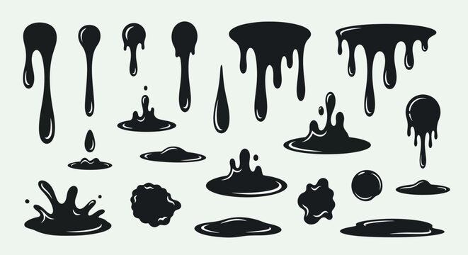 Black Liquid Drips and Splashes Vector Set