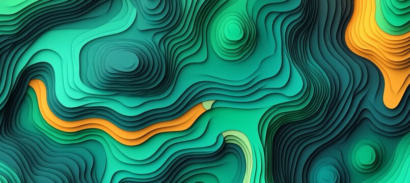 Abstract Topographic Landscape Wallpaper with Soft Green Gradient Waves and Modern Geometric Shapes