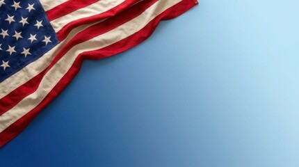 Obraz premium American flag waving on blue background with red white and blue colors patriotic symbol