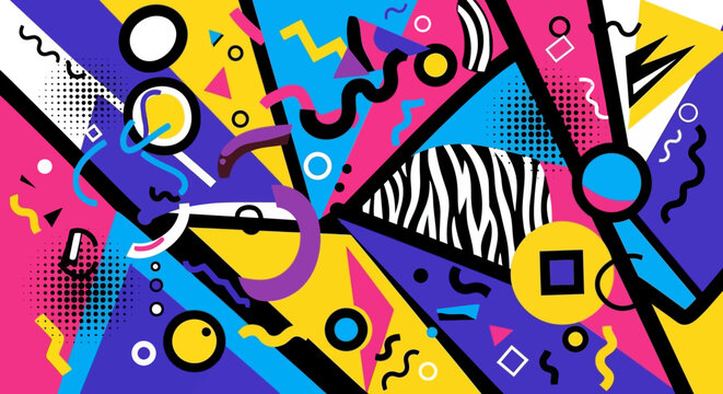 Colorful Abstract Geometric Pattern with Bold Shapes and Lines