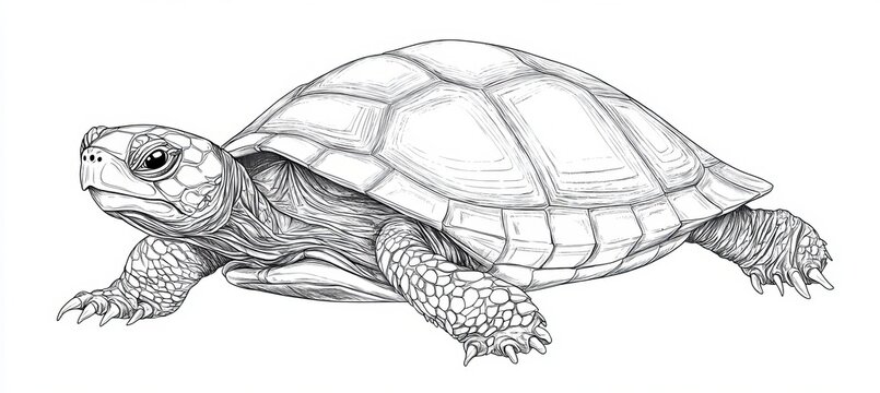 Stunning Black and White Drawing of a Majestic Turtle Showcasing Intricate Textures and Details