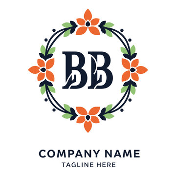 Floral logo design with BB monogram and orange flowers  company branding template icon