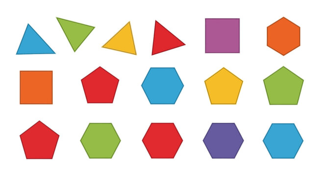 Colorful Geometric Shapes Set Including Triangles Squares Pentagons and Hexagons