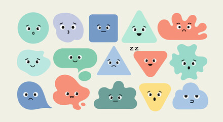 Fototapeta premium Cute Cartoon Shapes with Funny Faces Set