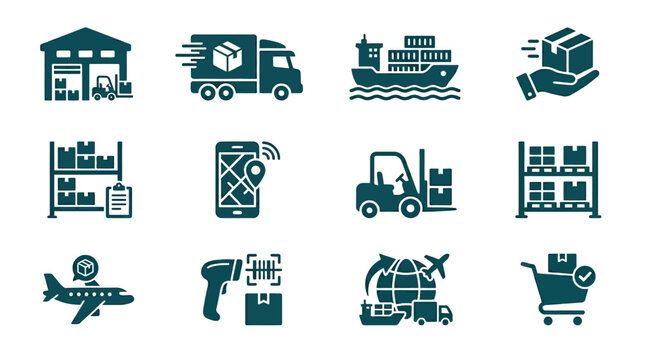 Logistics and transportation icons set.