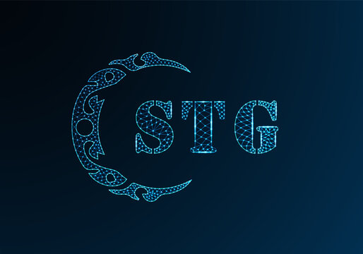 Low poly letter logo STG design. STG letter logo low poly vector design on blue color gradient background. STG logo low poly design