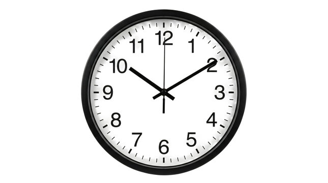 Minimalist black wall clock showing 10:10 time on white background for business and home decor
