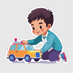 Naklejka premium Boy Playing with Toy Car