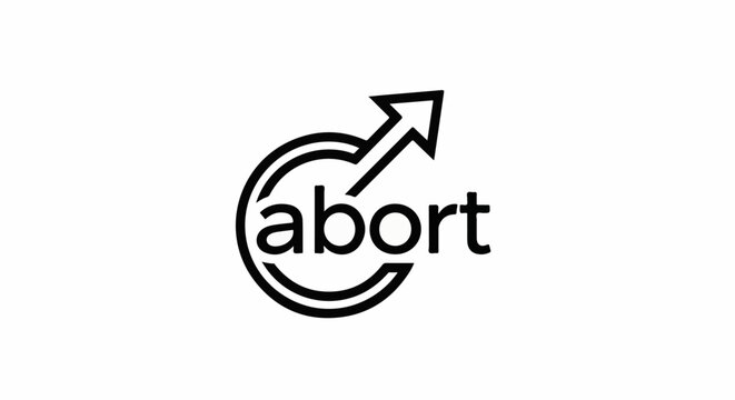 Abstract symbol with word abort and upward arrow