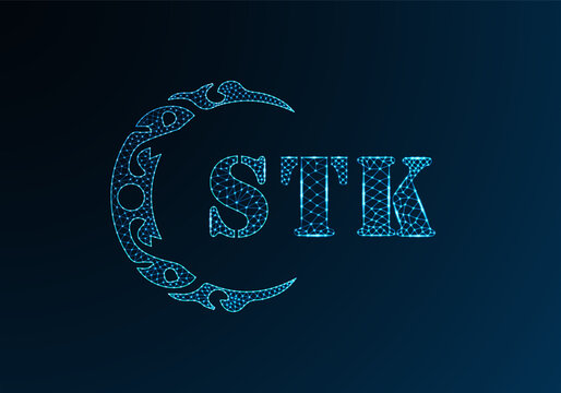 Low poly letter logo STK design. STK letter logo low poly vector design on blue color gradient background. STK logo low poly design