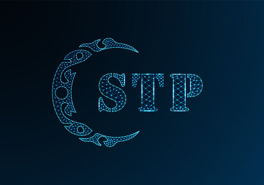 Low poly letter logo STP design. STP letter logo low poly vector design on blue color gradient background. STP logo low poly design