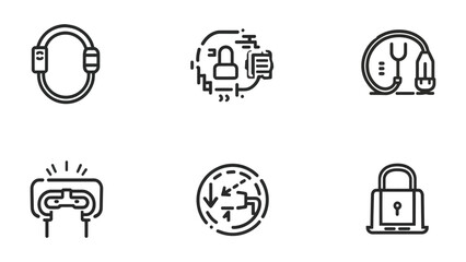 Fototapeta premium Technology Icons Set: A comprehensive collection of modern digital technology icons, illustrating concepts like data security, connection, monitoring, and access.