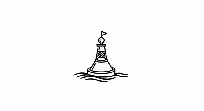 Black and white outline of a navigational buoy with a flag on top