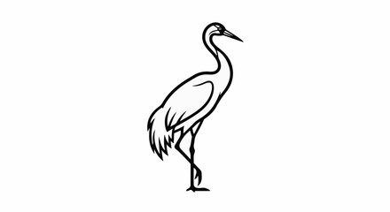Fototapeta premium Line drawing of a graceful standing crane on a white background