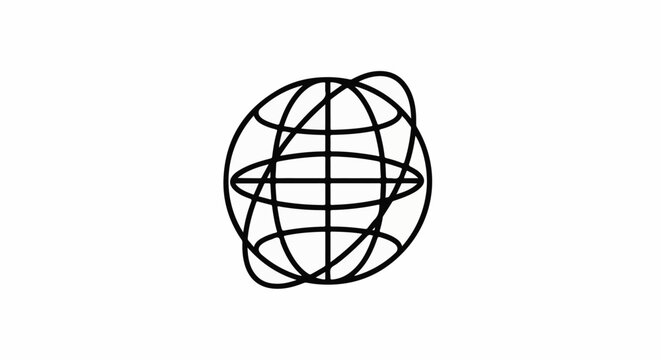 Abstract globes with gridlines and orbiting rings