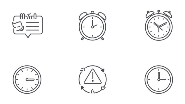 Time and Alerts Icons: A collection of meticulously crafted time and alert icons, representing different aspects of scheduling, deadlines, and notifications in a clean, modern style. 