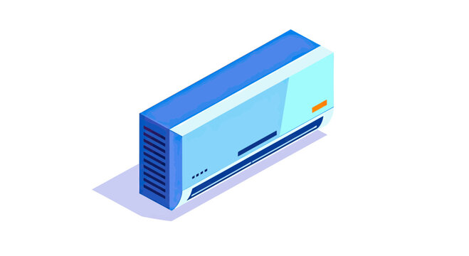 Isometric Frozen Air Conditioner Unit Vector Illustration, Wall Mounted HVAC Cooling System Covered in Ice and Frost, Cold Temperature Concept for Home Appliance