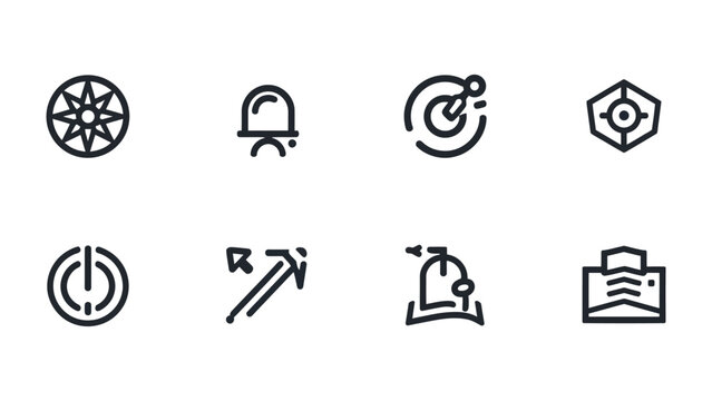 Navigational Icons: A collection of concise icons encompassing diverse themes and functions, perfect for interface design.