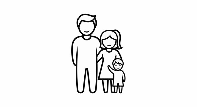 Minimalist outline illustration of a three-person family