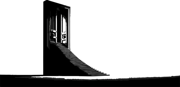 Staircase Leading to Open Double Doors Silhouette Metaphor for Success New Opportunities and Personal Growth Vector Illustration