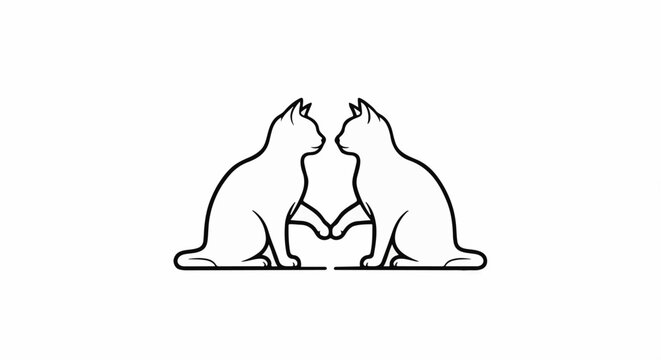Two cats in profile, facing each other, holding paws