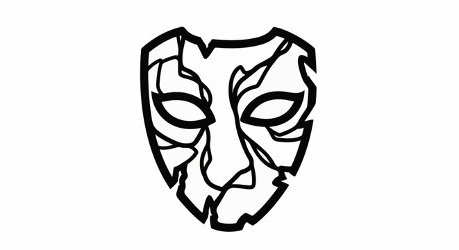 Abstract black and white mask with fragmented, sharp lines