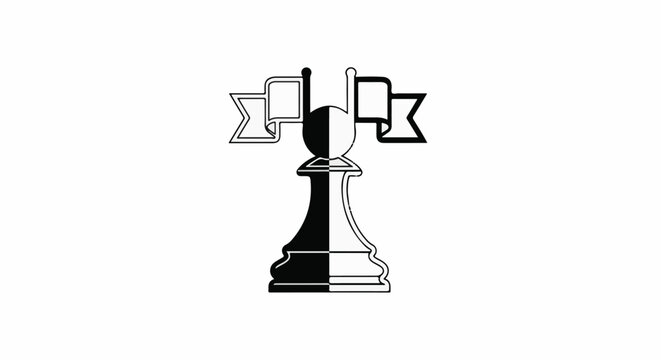 A monochrome pawn with two flags on top, split down the middle