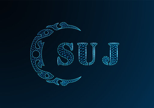 Low poly letter logo SUJ design. SUJ letter logo low poly vector design on blue color gradient background. SUJ logo low poly design