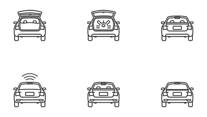 Car Icons and Illustrations: A collection of meticulously crafted car icons, each one providing clear representation for various features and perspectives. Ideal for design purposes. © Murshida