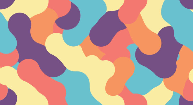 Seamless Abstract Camouflage Pattern with Vibrant Pastel Shapes