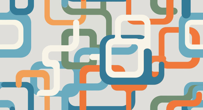 Seamless Pattern of Intertwined Rounded Rectangles and Geometric Lines