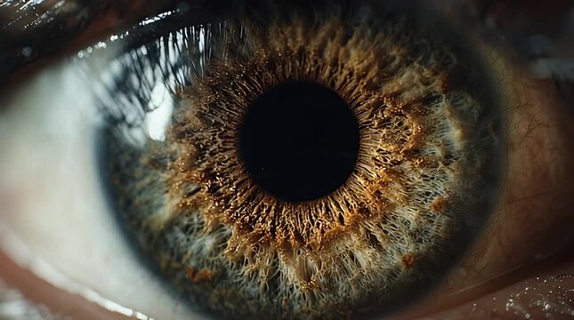 Extreme close-up of a human eye with intricate details and vibrant colors