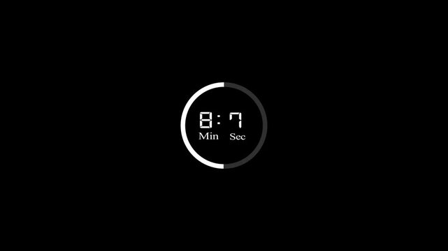 Digital Timer with 8 Minutes and 11 Seconds on a Black Background clock countdown