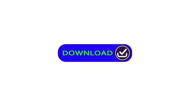 Blue rounded rectangle button with green text download and download icon on white background graphic