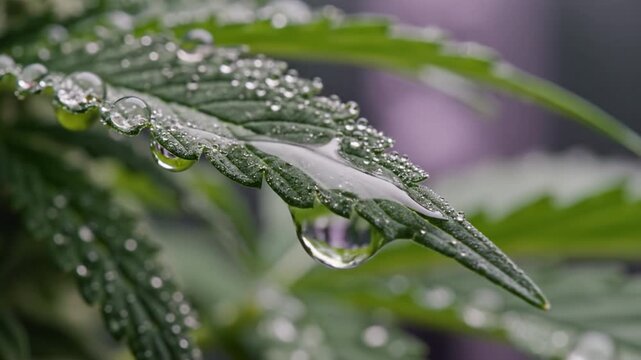 Water droplet green leaf close up macro nature scene showing fresh dew moisture plant botanical outdoor wet garden foliage leaflet texture environment growth spring summer flora detail vein