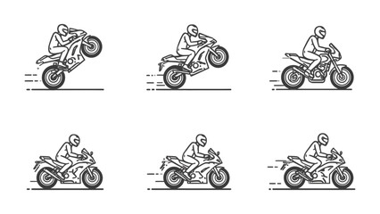Motorcycle Stunts Sequence: A dynamic illustration captures the essence of motorcycle stunts with a sequence showcasing various thrilling maneuvers, emphasizing speed and skill. © Mohammad