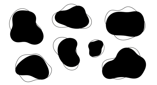 Set of Abstract Organic Liquid Shapes with Black Fills and Thin Outlines