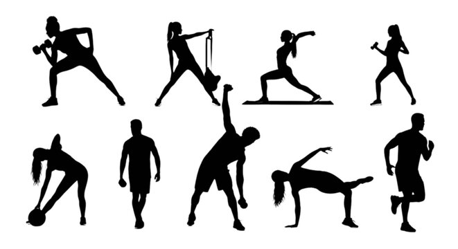 Silhouette yoga poses sequence illustration isolated on transparent background, Vector