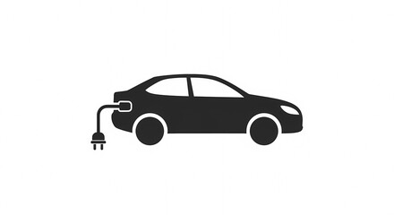 Fototapeta premium Silhouette of an electric car plugged in for charging.