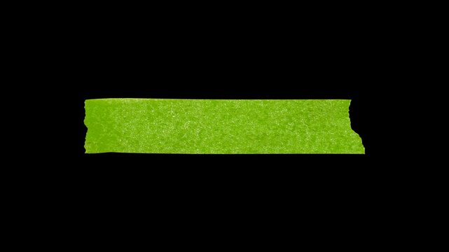 Green Adhesive Masking Tape Piece Peeling Off and Sticking on a transparent Background, Ripped Sticky Washi Tape Strip for Scrapbooking and Design.