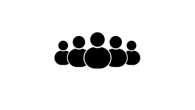 Group of five simplified human figures in black on a white background people icon