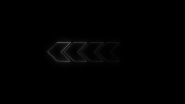 Neon outline of four chevron arrows pointing left on black background image photo