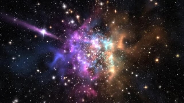 A vibrant and colorful depiction of a celestial nebula, filled with stars and cosmic dust, creating a beautiful space scene