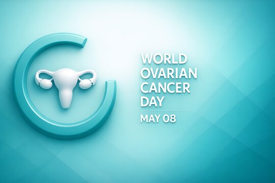 World Ovarian Cancer Day is acknowledged with a teal ribbon and uterus icon.